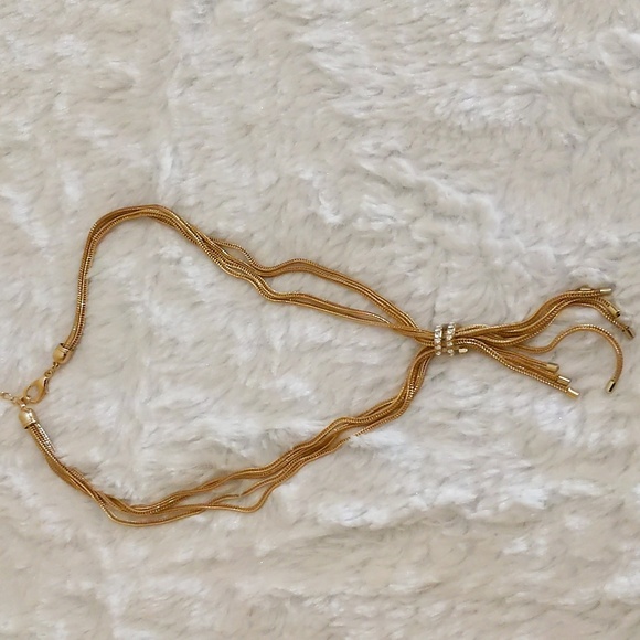 Jewelry - NWOT Gold Toned Box Chain Y Necklace With Ringed Gem Pendant Adjustable